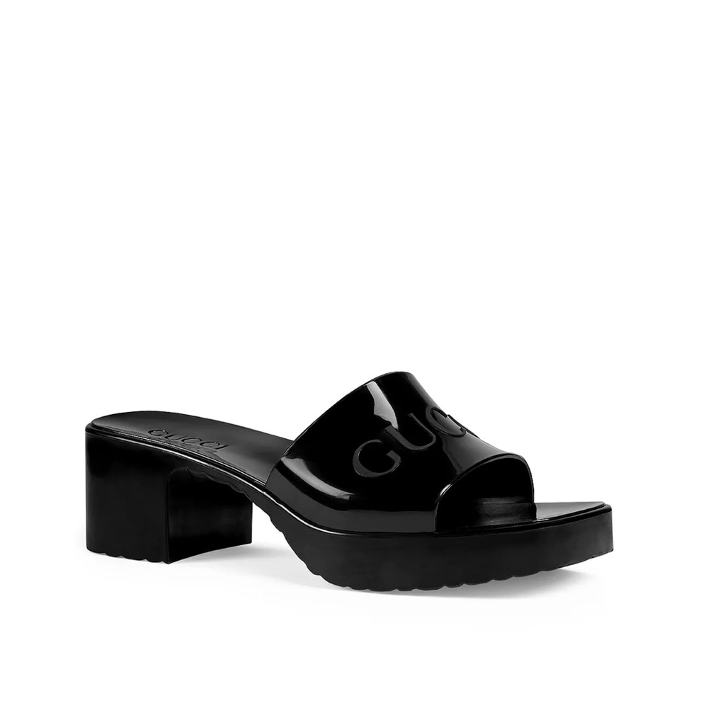 Authentic Gucci platform rubber block heel slide sandals